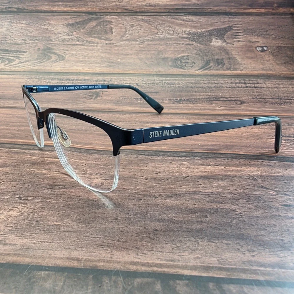 Steve Madden Active Navy Matte Semi-Rimless Cat Eye Eyeglasses Frames 55-18-145